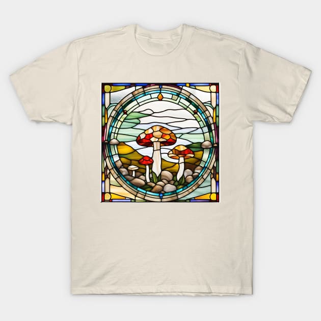 Honeycomb Mushroom Stained Glass T-Shirt by Xie